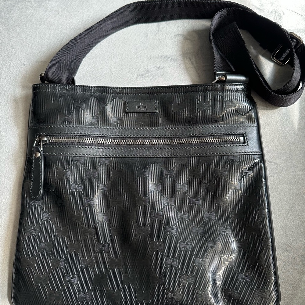 GUCCI 295257 Shoulder Messenger Bag Canvas Black GG Imprime PVC × Leather